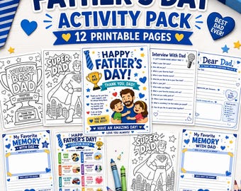 Paquete de actividades para el Día del Padre: Todo sobre papá, cupones, manualidades, colorear (12 imprimibles), carta a papá, páginas para colorear, manualidades para niños.