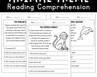 Fichas de comprensión lectora con temática de animales / Textos y preguntas imprimibles de Lengua y Literatura