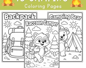 Dibujos para colorear de campamento para niños pequeños - 15 divertidas láminas para colorear - Actividad de verano