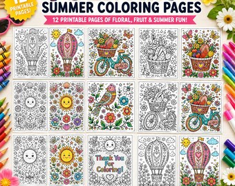 Libro imprimible de páginas para colorear de arte popular veraniego para niños y adultos