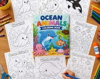 Dibujos para colorear de animales marinos. Libro para colorear de vida marina para niños. 20 dibujos imprimibles.