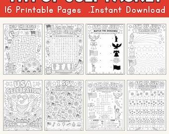Libro de actividades del 4 de julio para niños: páginas para colorear, laberintos, sopa de letras, juego de buscar y encontrar, trazos, ejercicios de tijeras y rompecabezas patrióticos para preescolares.