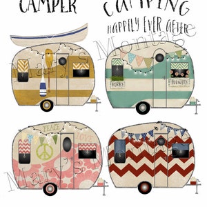 Retro Camper, clipart, PNG, digital collage sheet, 8 x 10 printable