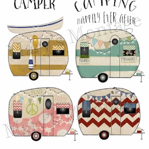 Retro Camper, clipart, PNG, digital collage sheet, 8 x 10 printable