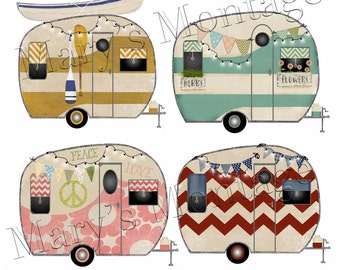 Retro Camper, clipart, PNG, digital collage sheet, 8 x 10 printable