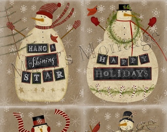 Chalkboard Snowmen, Mini Art, Printable download, 4 PNG files