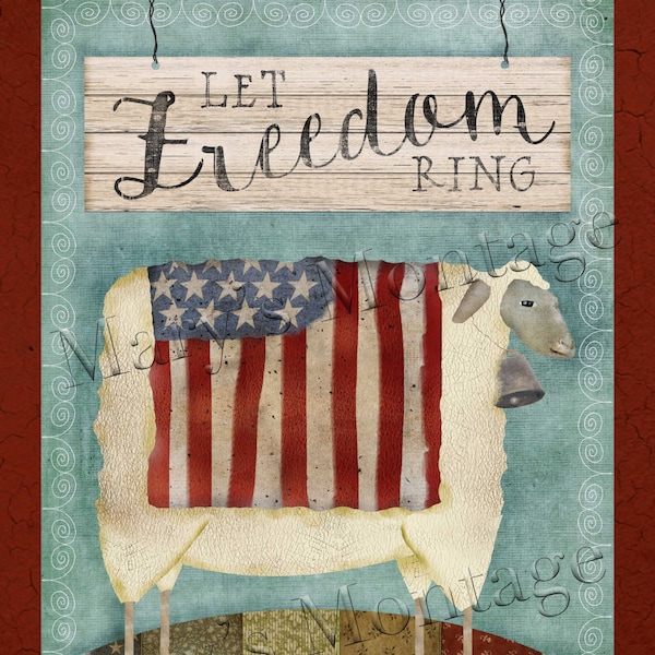 Freedom Sheep, 8x10 printable download, Primitive Folk art