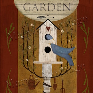 Pássaros de jardim, download para impressão 8x10, gráficos country primitivos