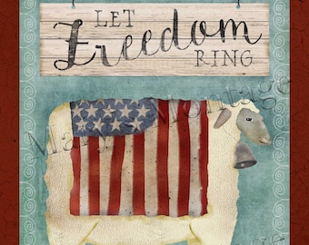 Freedom Sheep, 8x10 printable download, Primitive Folk art