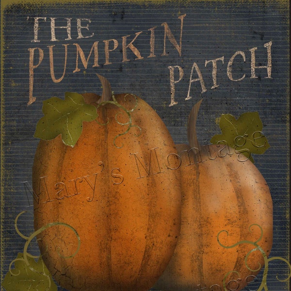 The Pumpkin Patch. folk art,  8x10,  printable download