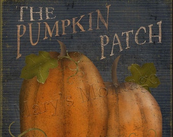 The Pumpkin Patch. folk art,  8x10,  printable download