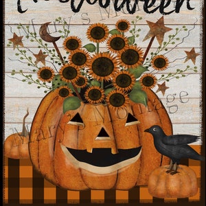 Happy Halloween Jack O Lantern with flowers, 8x10 printable download
