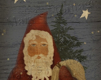 Prim Santa with Sled,  8x20, Download & Print