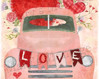Primitive folk Art valentine printable 8x10 download | Etsy