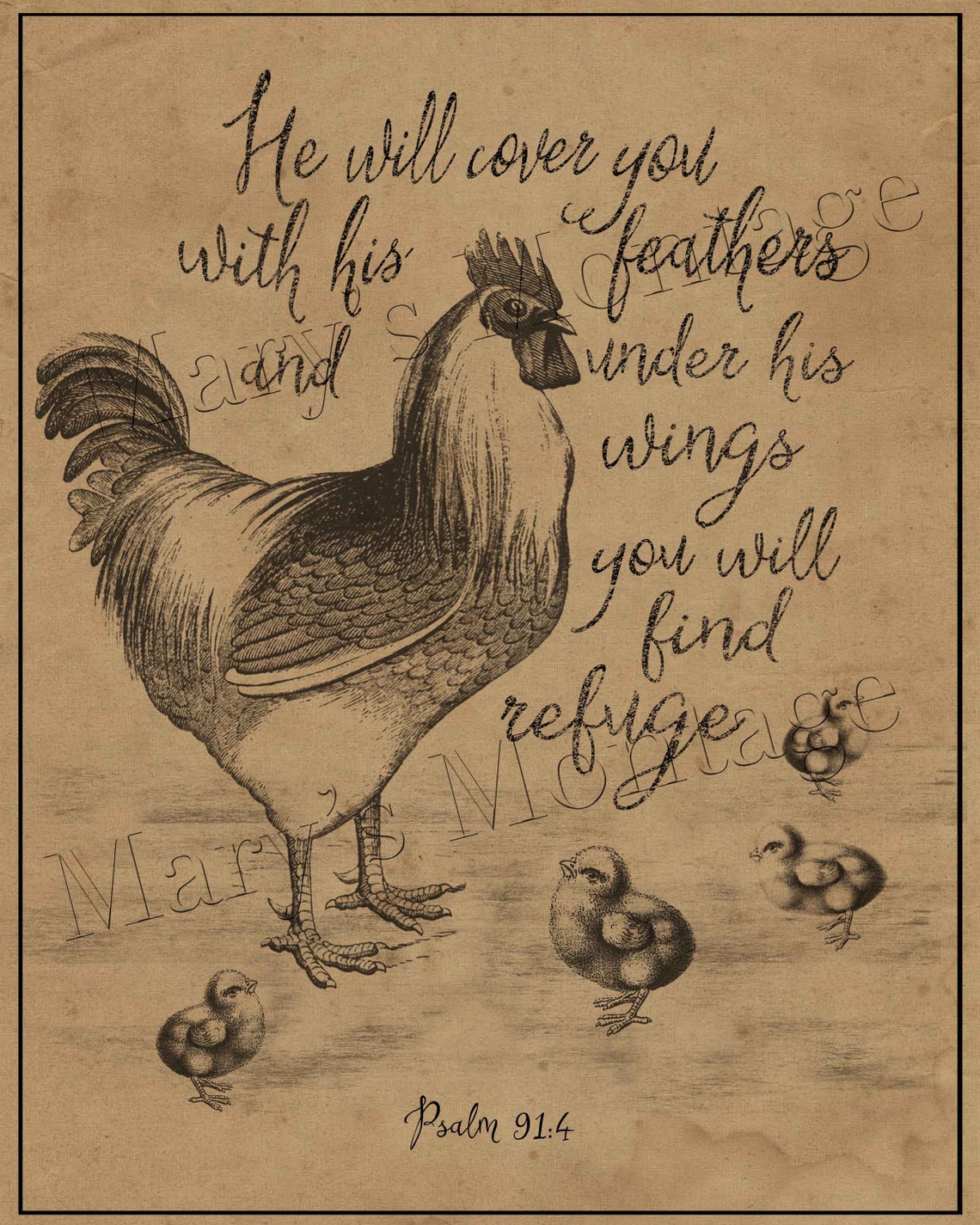 He Will Cover You With His Feathers Chickens Digital Art Etsy