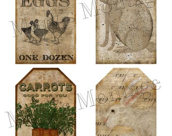 Primitive Printable Tags, Wielkanoc, Zestaw 4 arkuszy do druku