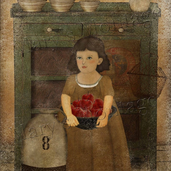 Farmhouse Girl, Folk Art, Printable, download, 8x10