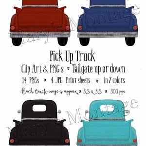 Pick Up Truck, Clip art, PNGs, Back view, 7 colors, 2 sizes