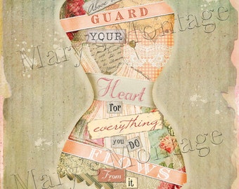 Guard your heart, Dress Form, Art, collage, Instant download, 8x10