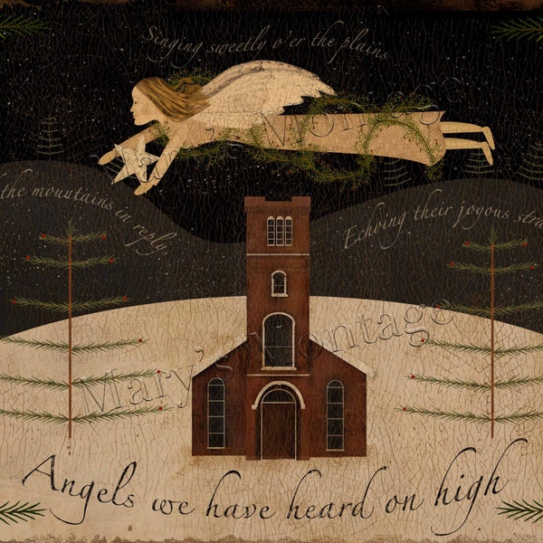 Engel, die wir auf high gehört haben, Primitive Volkskunst, 8 x 10 druckbare download