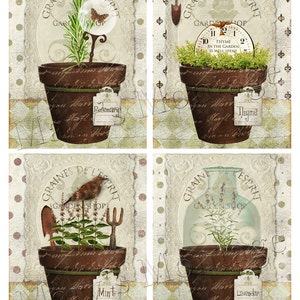 Herb pots  Original digital art  Cardmaking journaling paper crafts