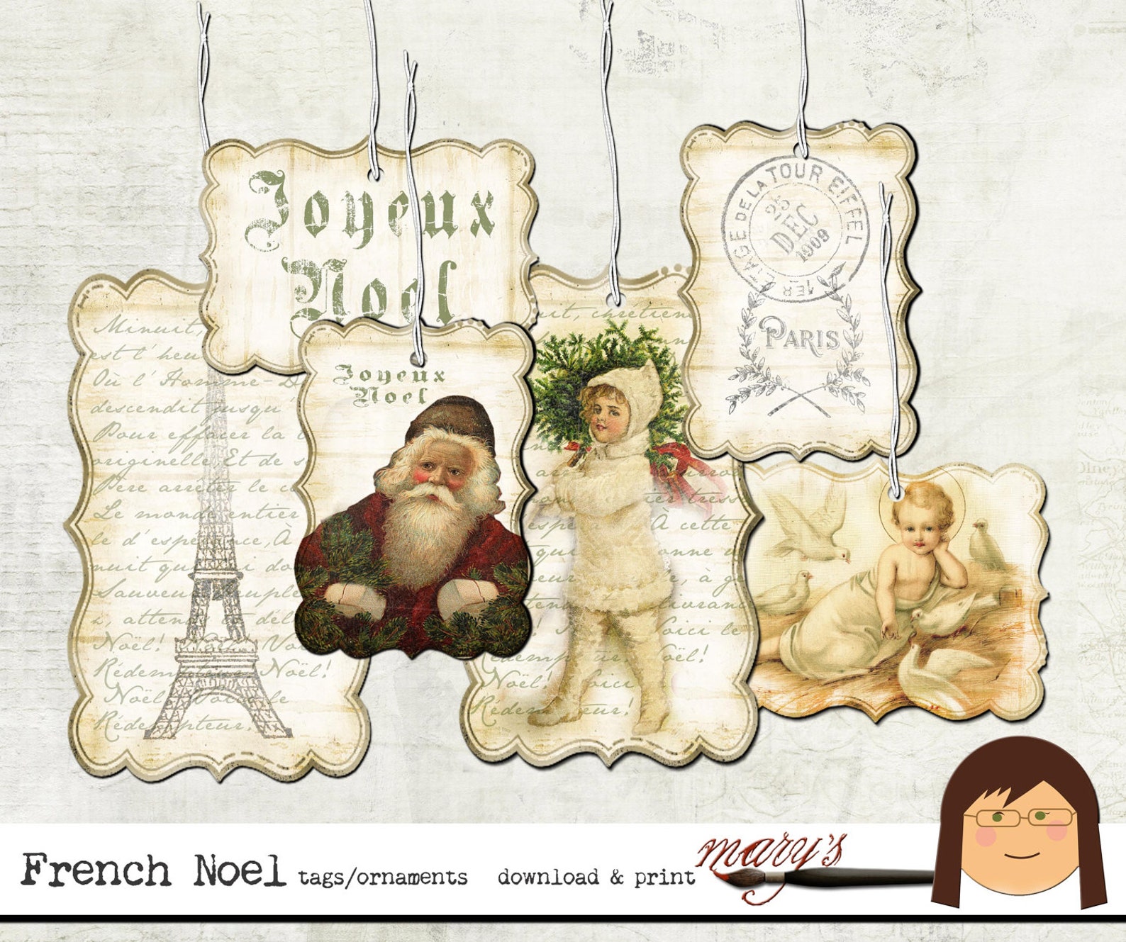 Joyeux Noel Tags/ornaments Download &amp; Print - Etsy