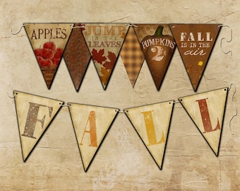 Fall Bunting Flags, Download, Print,  10 large flags
