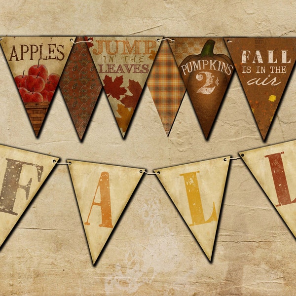 Fall Bunting Flags, Download, Print,  10 large flags