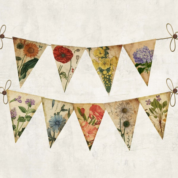 Print your own SMALL Vintage Flower Bunting Banner