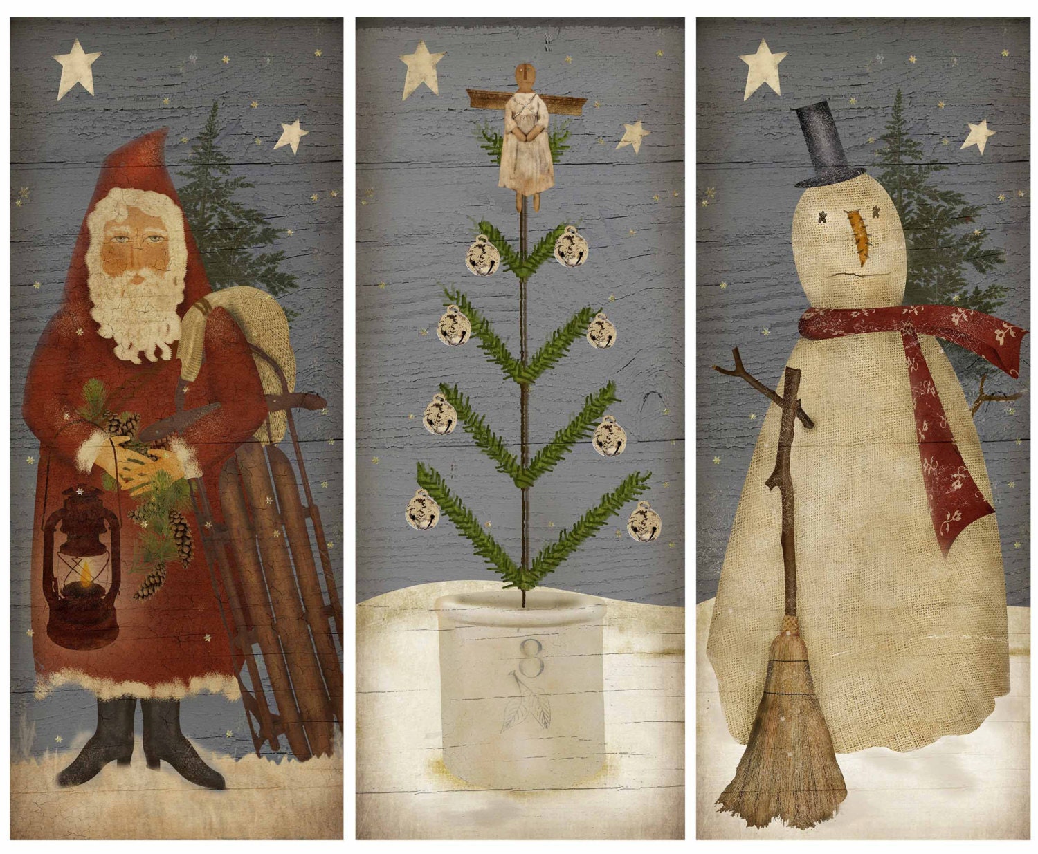 Primitive Christmas Trio Instant Download Print Sheet - Etsy primitive-christmas-trio-instant-download-print-sheet-etsy