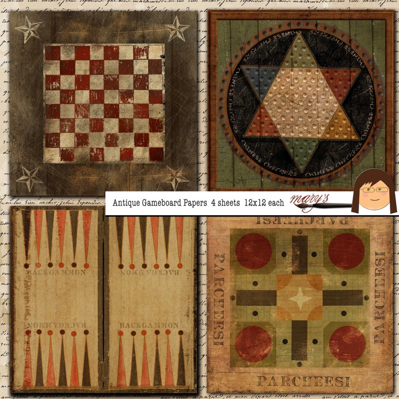 Antique Game Board Papers 4 12x12 Sheets - Etsy