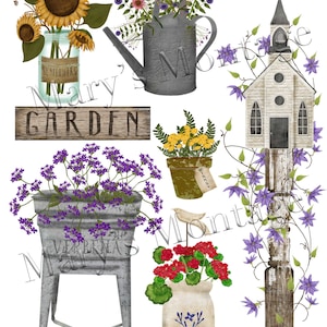 Country Garden PNG & print sheet set, clipart, digital download