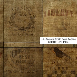 12 Antique Grain Sack Scrapbook Papers  12x12 Download digital files