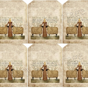Wolle und Flachs, primitiv, Volkskunst Stil, digitale Kunst. . Herunterladen & ausdrucken. Tag Sheet.