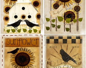 Sunflowers & Crows Art sheet for card making   Download