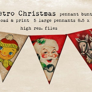 Retro Christmas Bunting flags You Print 5 8.5x11 files