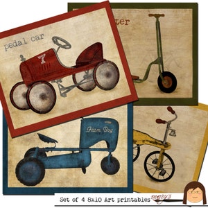 Vintage Riding Toys Art,  Set of 4, Download, you print