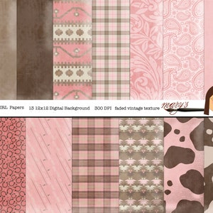 CowGirl papers, Digital, 12x12, background Scrapbook papers, Instant download
