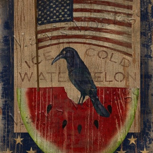 Americana, Patriotic Crow and Watermelon, 8x10 printable download