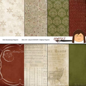 Old Christmas Papers, 8 pack, 12x12 &  8.5x11 digital Scrapbook, background papers