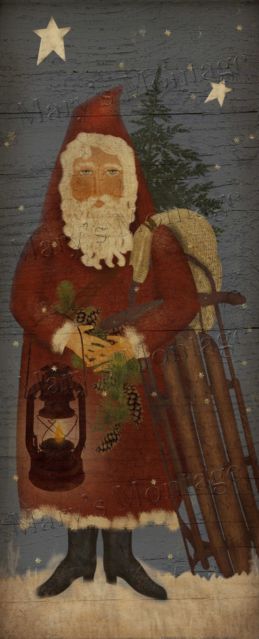 Prim Santa Prim Santa With Sled, 8x20, Download & Print - Etsy