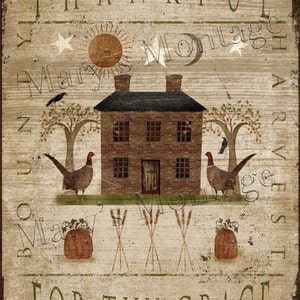 Thankful, primitive folk art style digital art, Download & print 8x10