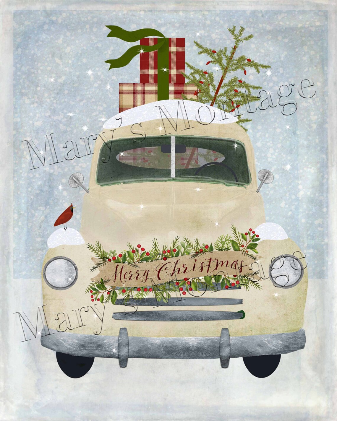 Merry Christmas Pick up Truck 8x10 Printable download. | Etsy