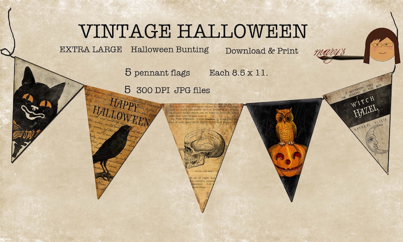 Halloween Bunting Pennant Flags Download Print   5  8.5 x 11 image 1