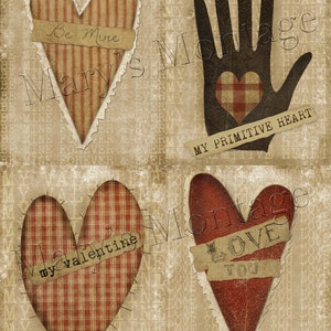 Primitive Hearts, valentine, card making, download, print