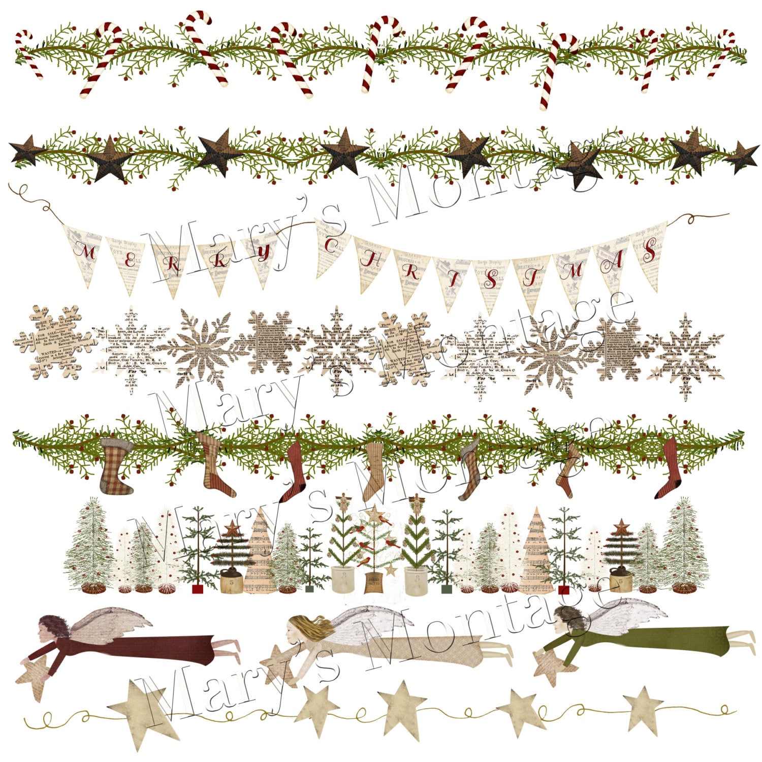 Primitive Christmas Borders PNG Download | Etsy