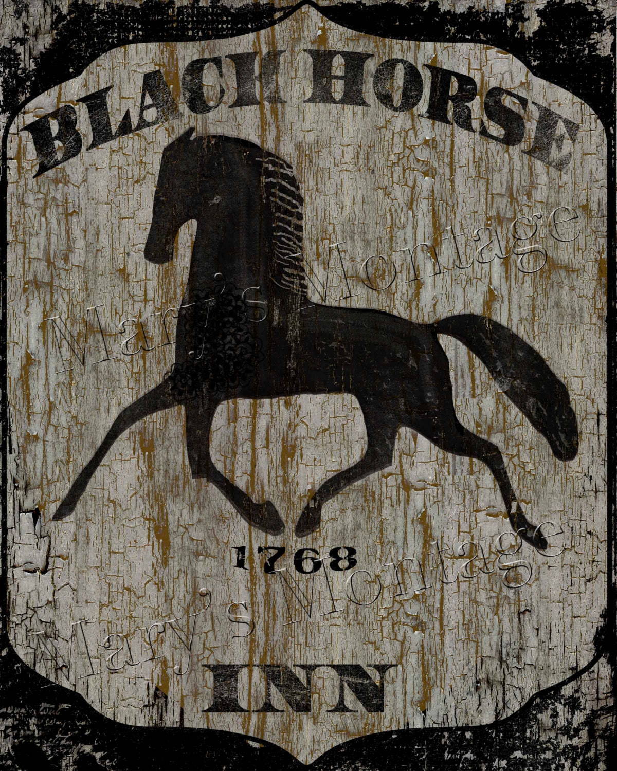 Black Horse Inn, reproduction Colonial Trade Sign, Download, Digital, 8x10