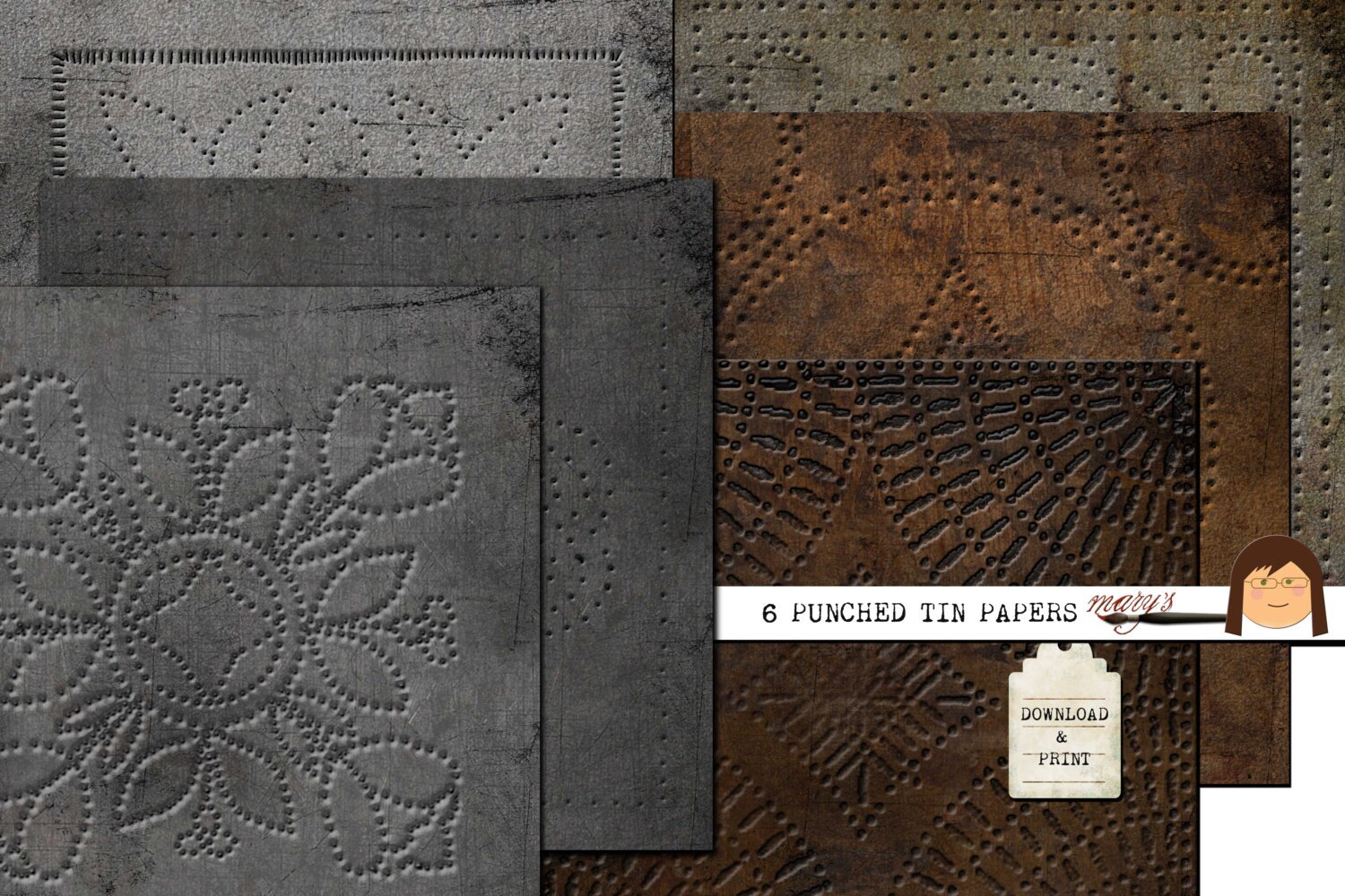 Punched Tin Look Scrapbook Papers 6 Digital Download Papers - Etsy