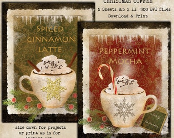 Christmas Coffee Download & Print Art  2 8.5x11 JPG FIles