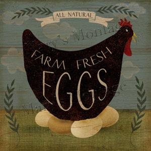 Farm Fresh Eggs, 8x8 printable, folk art,